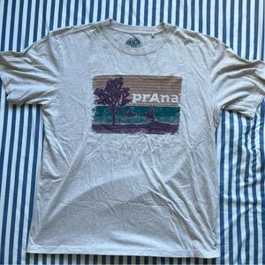Prana Men's Short Sleeve Tee - Cream with Graphic size XL